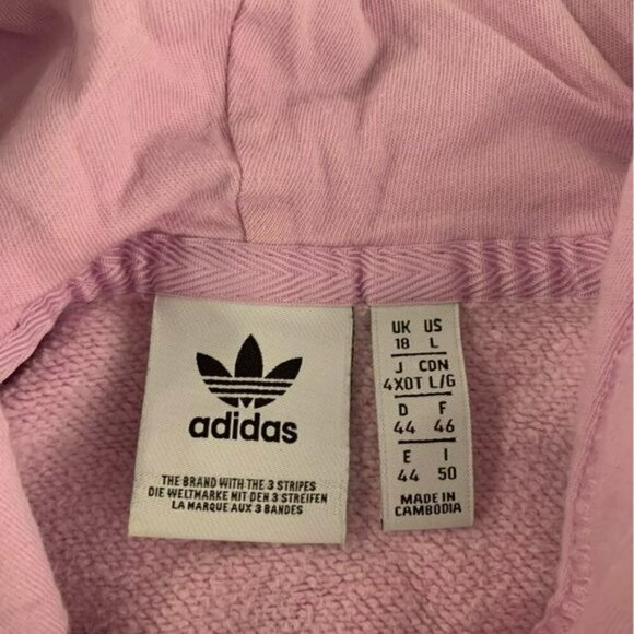Adidas womens cropped oversized hoodie hooded pullover sweatshirt in pink -L - Picture 5 of 9